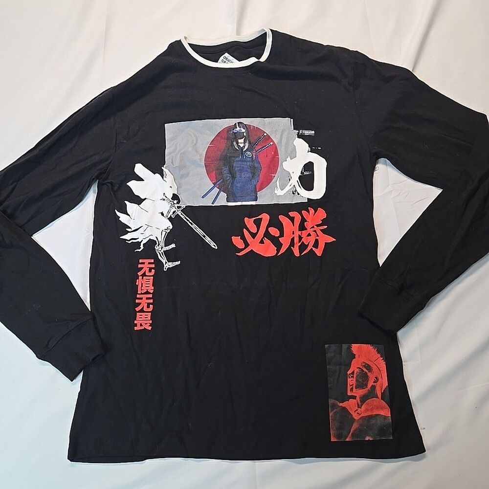 Original Gravity Mens Long Sleeve Graphic Tee S Black Japanese Otaku Manga Anime